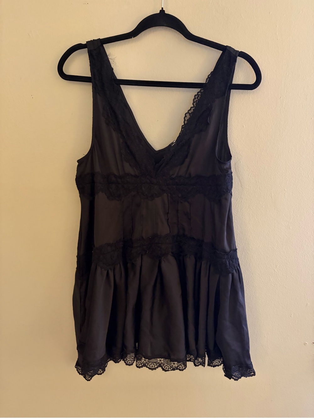 Free People Black Lace Trim V-Neck Women's Top